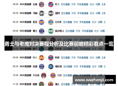 勇士与老鹰对决赛程分析及比赛前瞻精彩看点一览